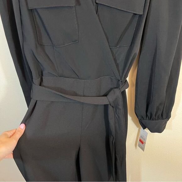 DKNY Women's Collared Tie-Waist Long-Sleeve Jumpsuit Black 2 NWT - Picture 7 of 16